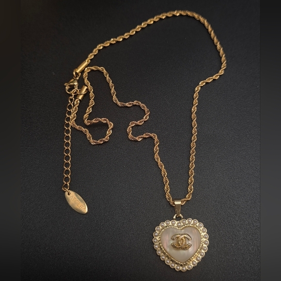 Authentic CHANEL Gold and Cream Heart Pendant On Atolea Chain - Picture 1 of 4